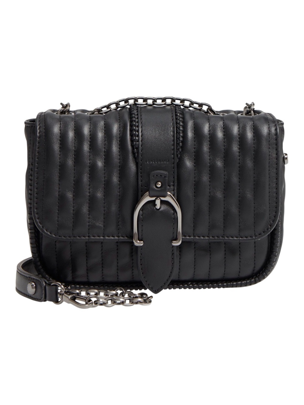NWT Longchamp Black Quilted Chain Strap Shoulder Bag w Chain Strap - Dust bag